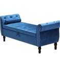 thumbnail image 3 of Storage Bench for Bedroom End of Bed Zarler Rolled Armed Velvet Ottoman Couch Long Bench Bedroom Bench with Storage, Blue, 3 of 8
