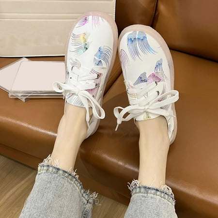 

ERTUTUYI Ladies Shoes Casual Fashion Flat Heel Round Head Lace Up Single Shoes Loafers Shoes Casual Shoes White 40