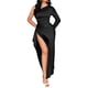thumbnail image 3 of Vestido para Invitada de Boda para Mujer, de Otoño, con un Solo Hombro, de Satén, Ajustado, con Abertura Alta, Vestidos Formales de Fiesta Negro L, 3 of 8