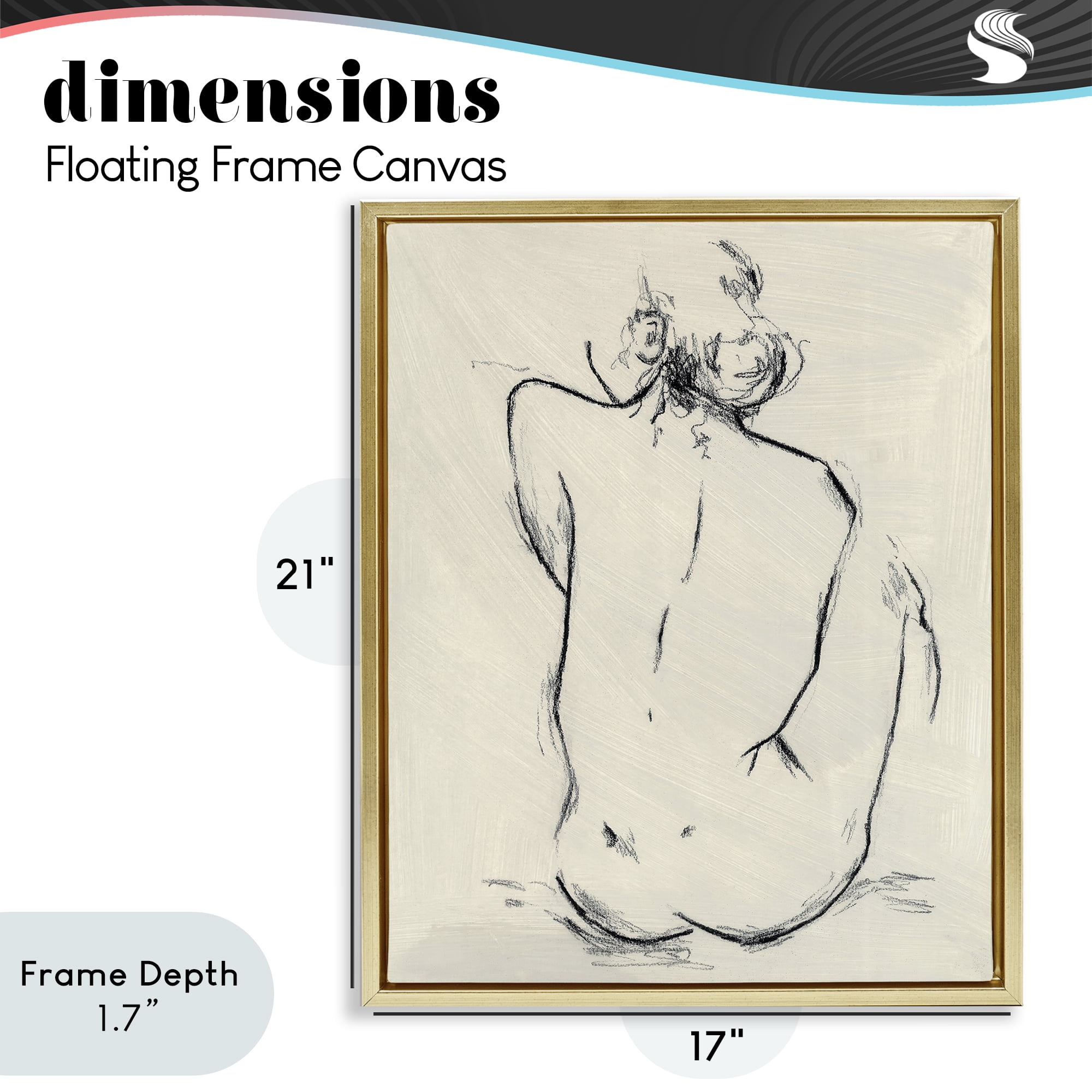 Stupell Industries Nude Sitting Study Gold Framed Floater Canvas Wall Art, design by Chloe Elliot