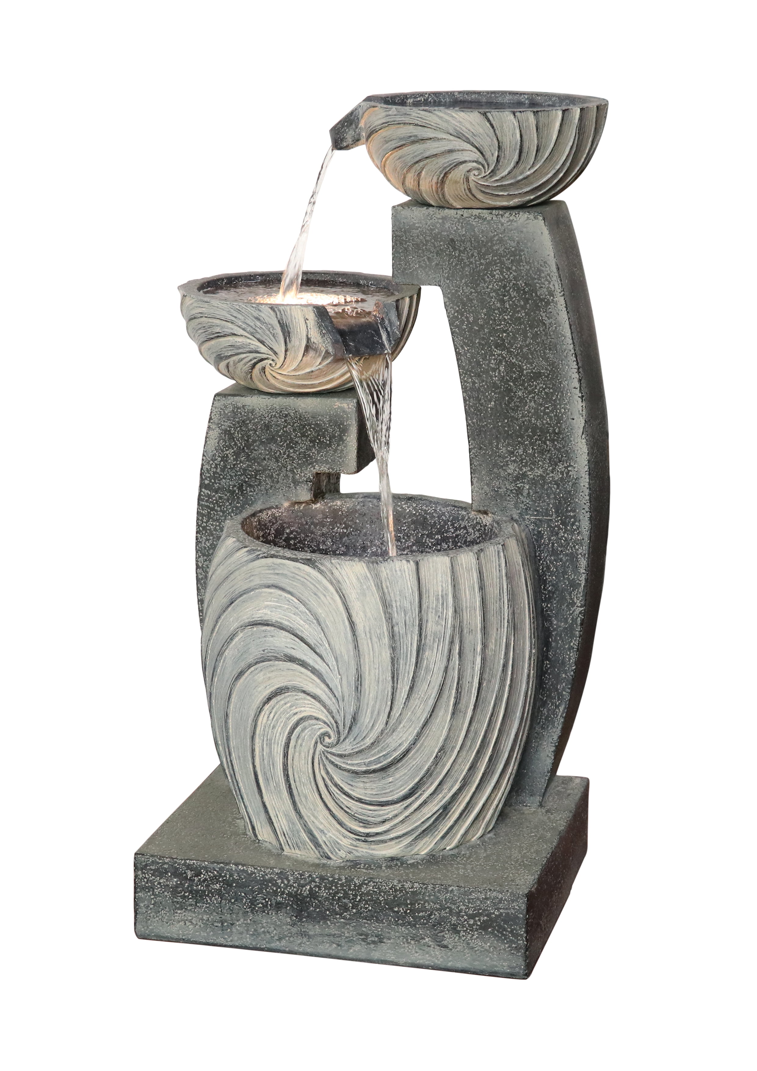 3 Tiers Round Modern Cascading Water Fountain Outdoor with Warm White LEDS