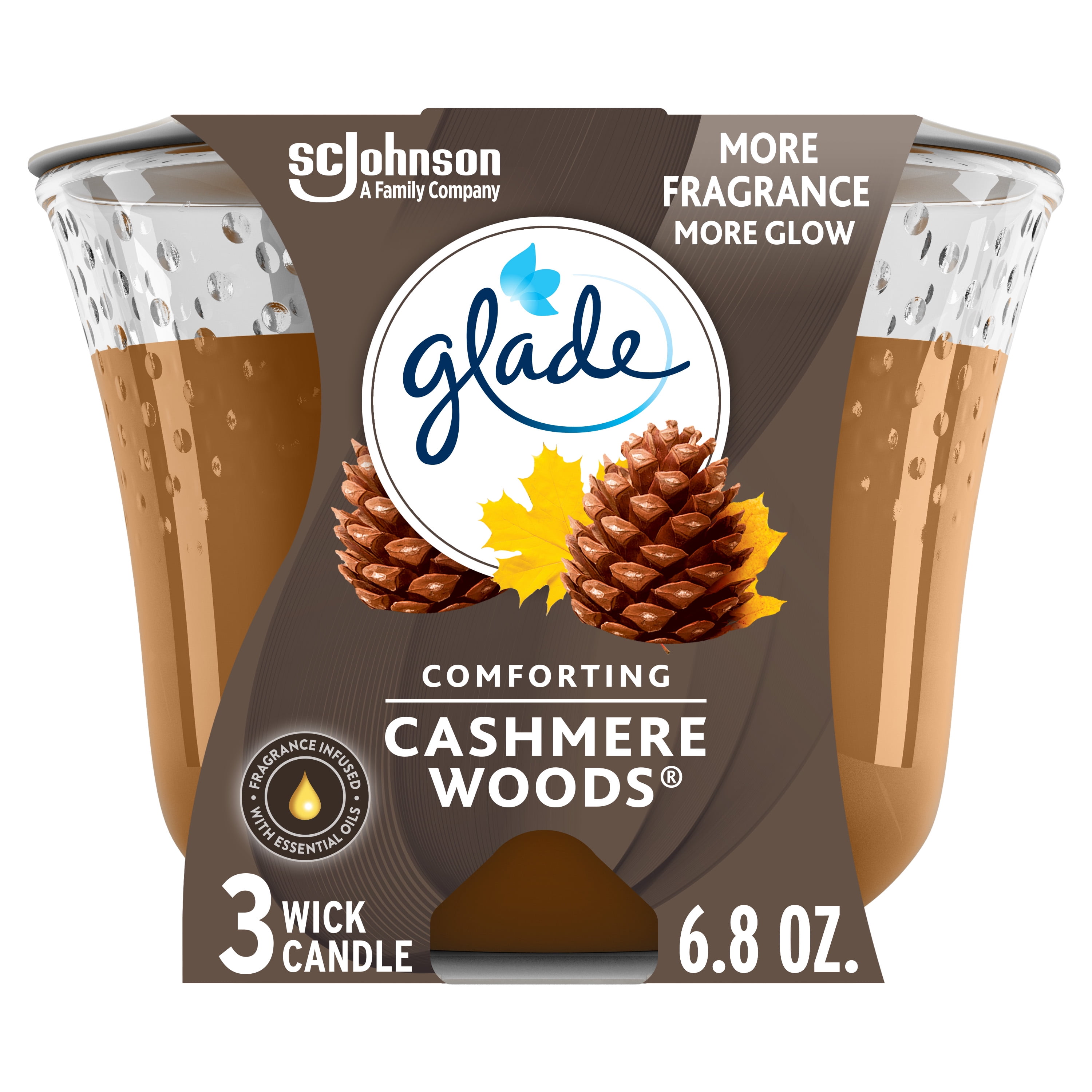 Glade 3Wick Candle 1 CT, Cashmere Woods, 6.8 OZ. Total, Air Freshener