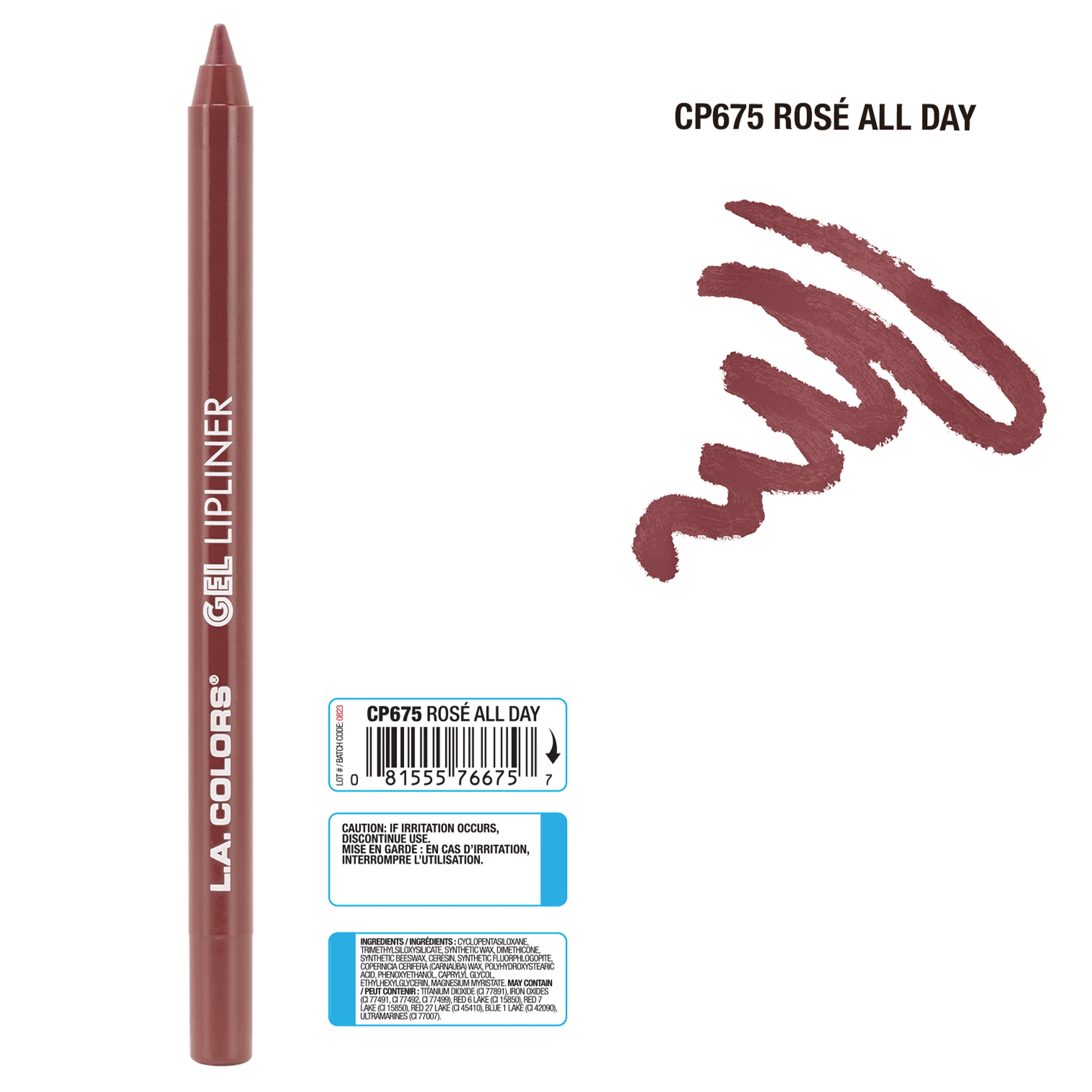 L.A. COLORS Long-lasting Smooth Creamy Matte Glide-on Gel Lipliner, Rose All Day, 0.05 oz