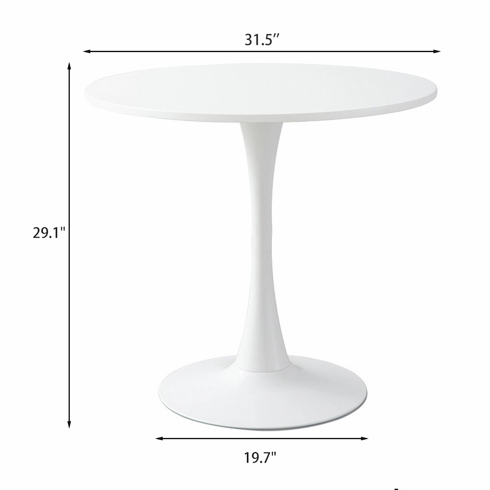 Modern Round Dining Table, 31.5 Inch Diameter MDF Tabletop with Cylindrical Metal Base, Multipurpose Leisure Coffee Table for Kitchen Living Room Small Apartment