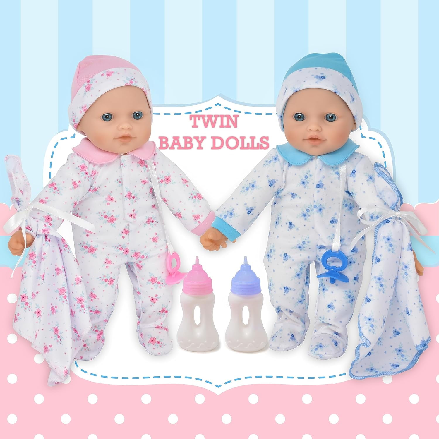 Gift Boutique Soft Body Twin Baby Dolls for Toddlers in Gift Box, 12 Inch Baby Doll with Pacifier, Baby Girl Doll and Baby Boy Doll