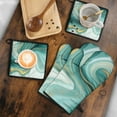 thumbnail image 5 of Teal Gold Marble Kitchen Oven Mitt and Pot Holder Sets 4 Pcs for Baking, Cooking and Grilling, Heat Resistant Up To 392 °F, 5 of 7