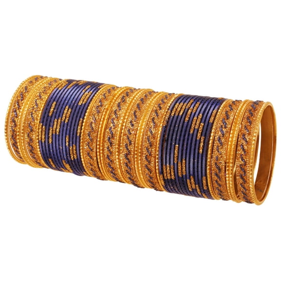 Sunsoul by Touchstone Indian Bollywood Glamorous Fashion Wrist Enhancing Shimmering Golden Glitters Textured Blue Color Designer Jewelry Bracelets Bangle Chura. Set Of 48 In Gold Tone For Women.