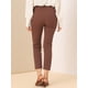 thumbnail image 5 of INSPIRE CHIC Pantalones de tobillo de trabajo de oficina trasera elásticos de cintura alta a cuadros de mujer marrón S, 5 of 6