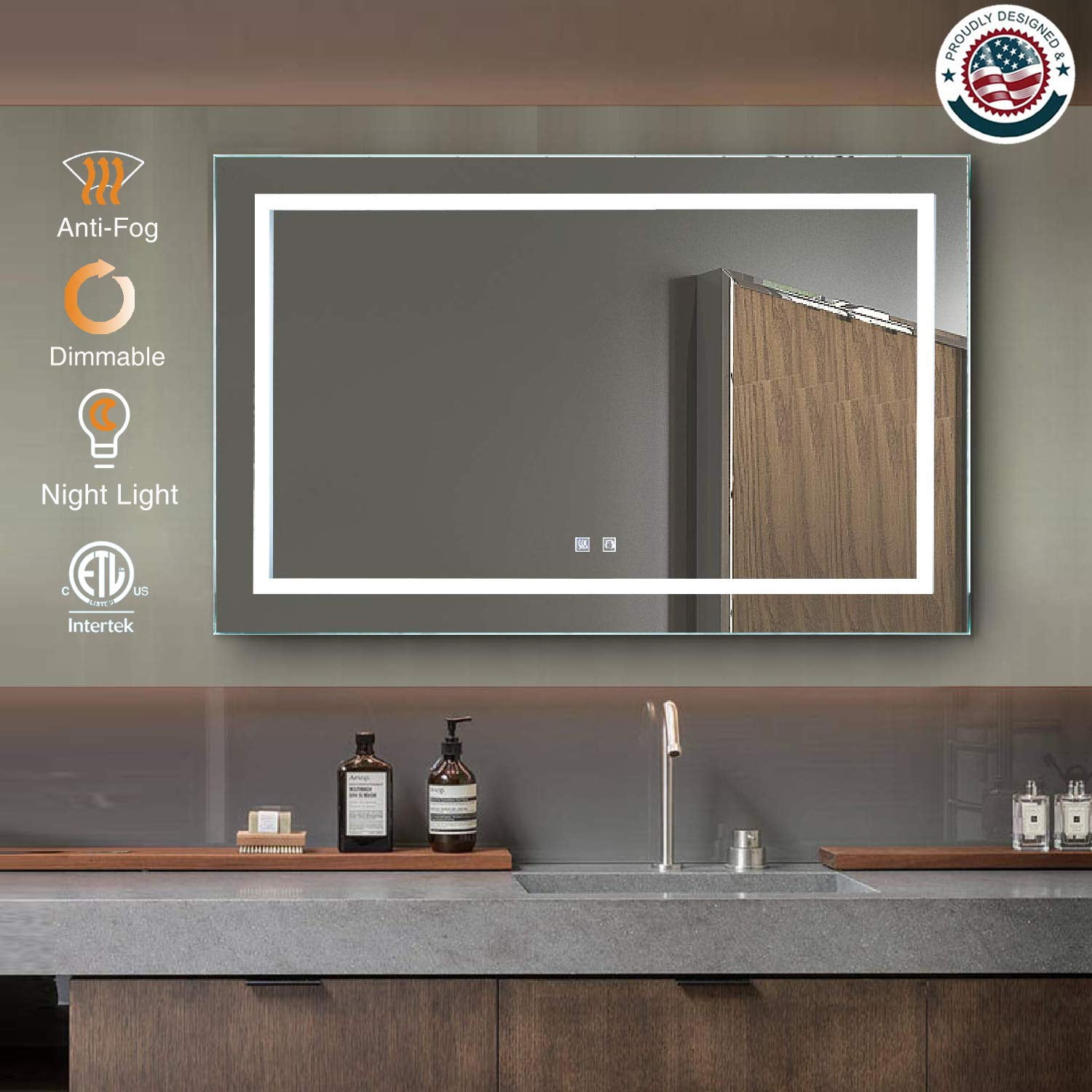 ExBrite LED Bathroom Mirror, 40 x 24 inch, Anti Fog, Night Light