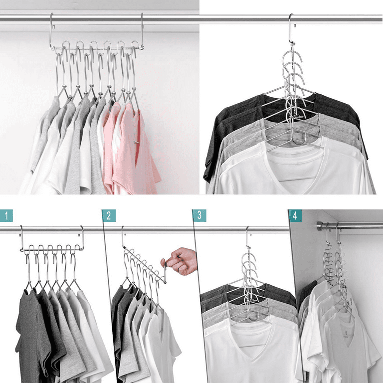 4 Pack Space Saving Hangers - 12 Slots Stainless Steel Clothes