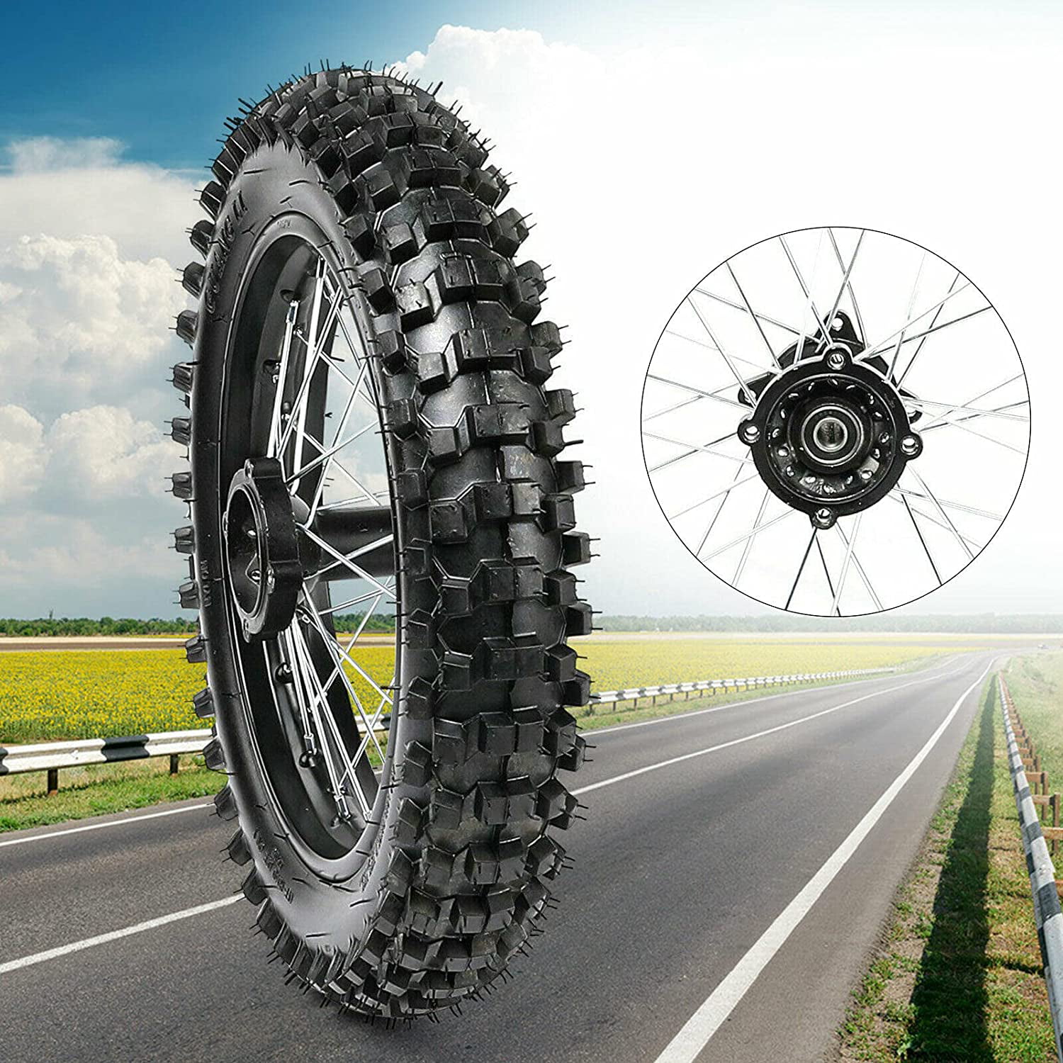90//100-14 Rear Tire Wheel Rim 15mm Bearing /& Disc Rotor /& Spocket Dirt Pit Bike
