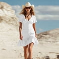 thumbnail image 6 of YuXingFu Royal Blue Dresses for Women Mid-Length V-Neck Plus Size Womens Dress Short Sleeve with Buttons Casual Summer White S, 6 of 7
