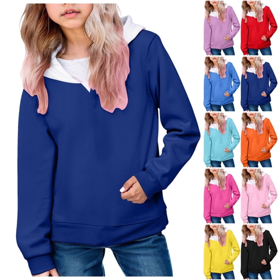 Ulanda Girls Oversized Hoodie Little & Big Kids Color Block Hooded Sweatshirts Trendy Long Sleeve Pullover with Pocket (Hot Pink, 13-14 Years)