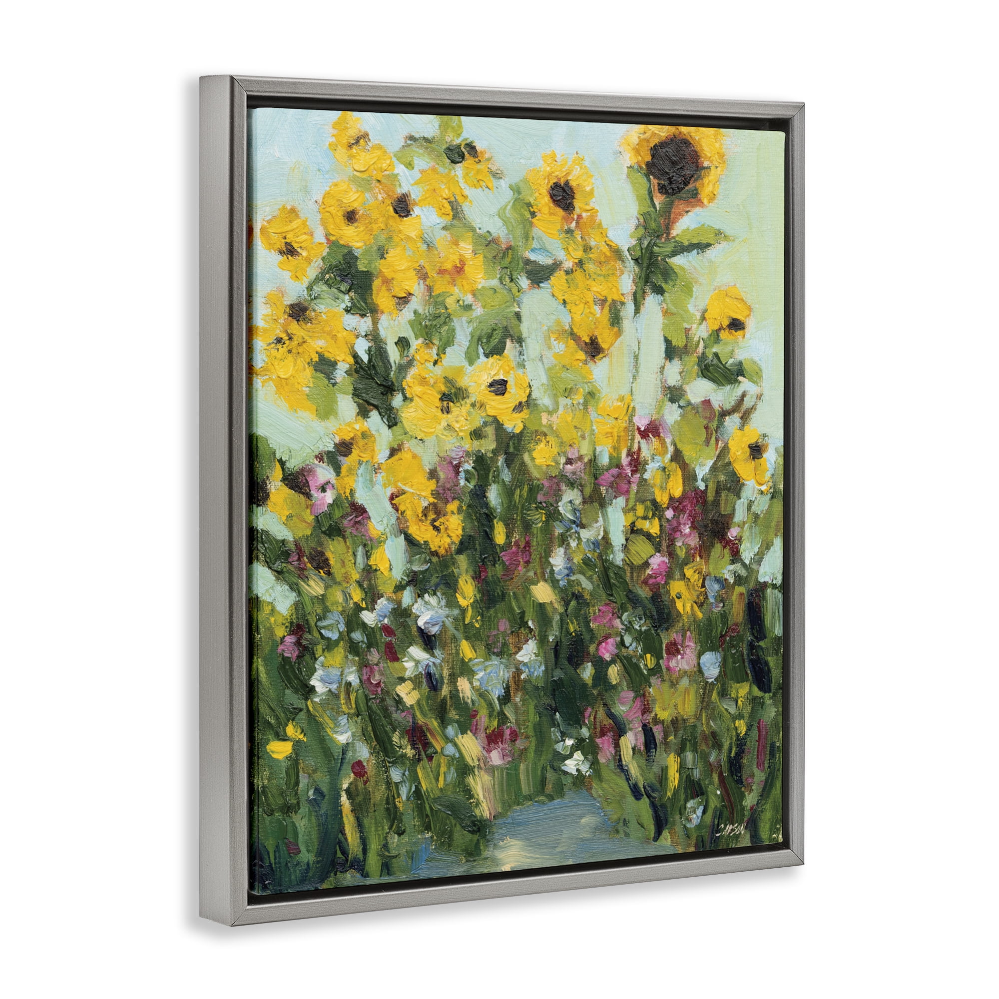 Stupell Industries Sunlit Sunflowers in Garden Gray Framed Floater Canvas Wall Art, design by Carson Overstreet
