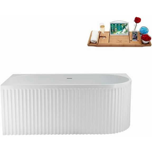 59" Streamline N4020WH Soaking Freestanding Tub and Tray With Internal Drain