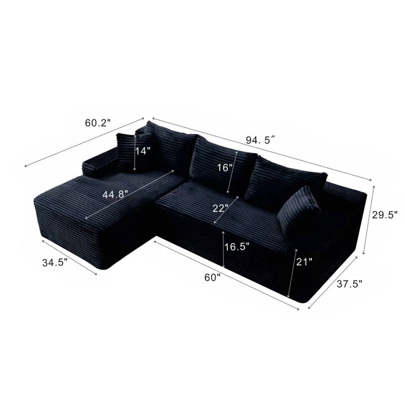 94.5" L-Shaped Modular Sectional Sofa Set with Chaise, No Assembly Required Upholstered Floor Couch, Corduroy 4-Seat Sofa