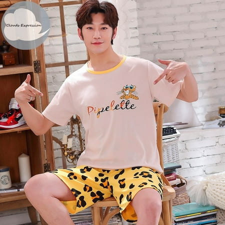 

QWZNDZGR Spring Autumn Knitted Cotton Long Sleeved Men s Pajamas Sets Male Pajama Set Letter Pajama For Men Sleepwear Suit Homewear 3XL
