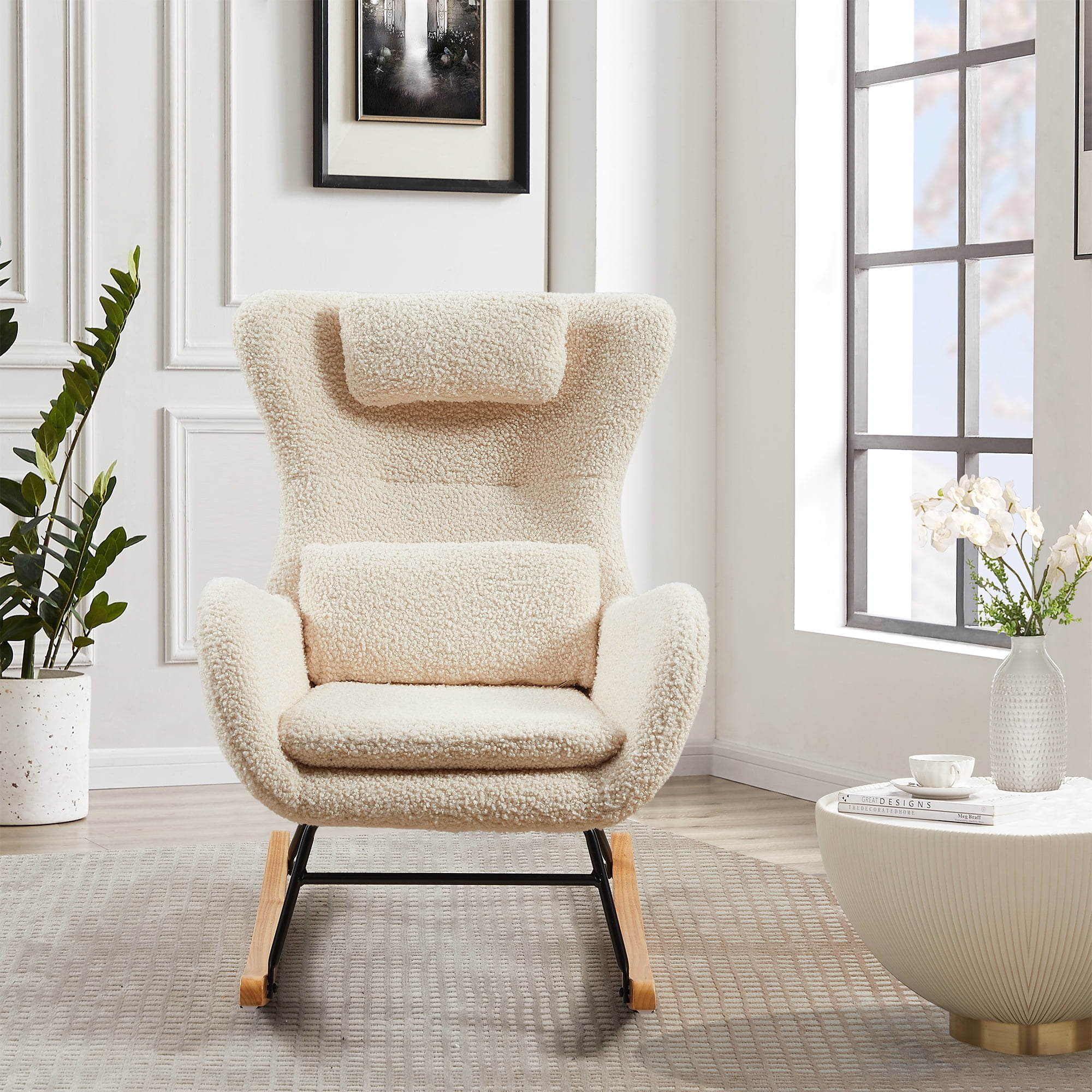 JIELARHUA Rocking Chair Nursery, Modern Rocking Chair with High Backrest