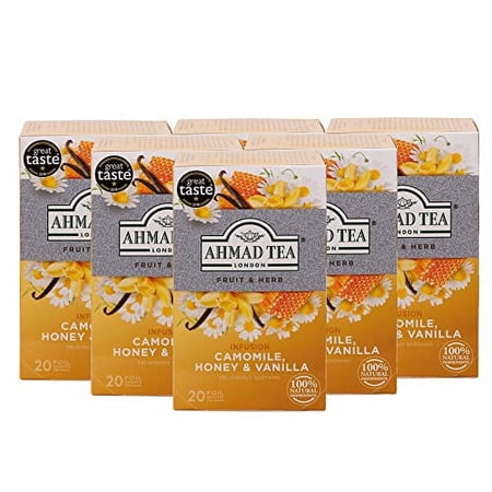 Ahmad Tea Herbal Tea  Camomile  Honey  & Vanilla Teabags  20 ct (Pack of 6) - Decaffeinated & Sugar-Free