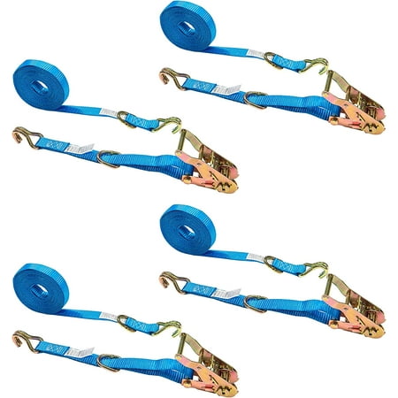 

US Cargo Control Ratchet Tie Down Strap 1 Inch x 20 Foot Ratchet Strap with J Hook and D Ring Blue Tie Down Straps Secure Cargo with Dependable Strap and J Hook 4 Pack of Ratchet Tie Downs