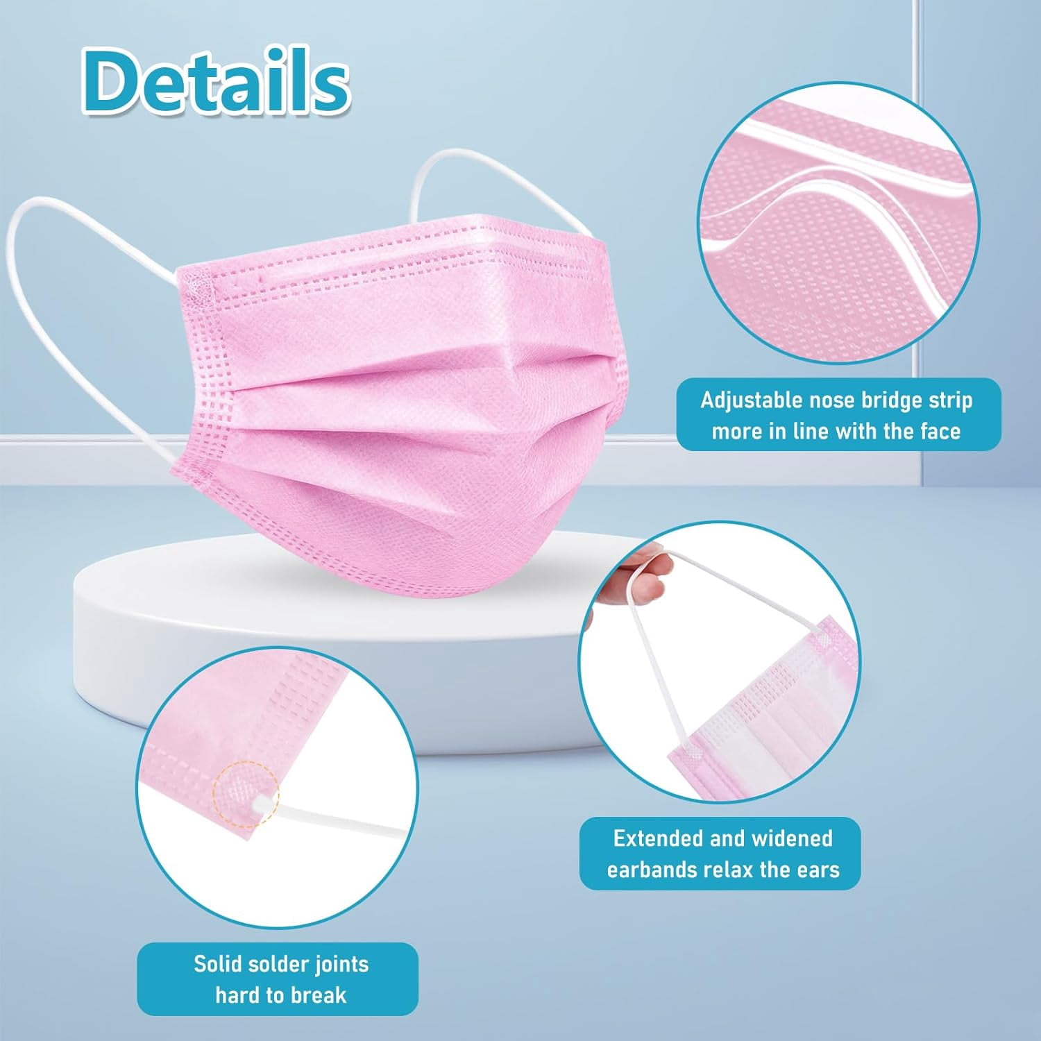 Individually Wrapped 4-Layer Filter Disposable Face Mask Single Use Dust Safety Face Mask Flat Earloop Latex-Free 50pcs