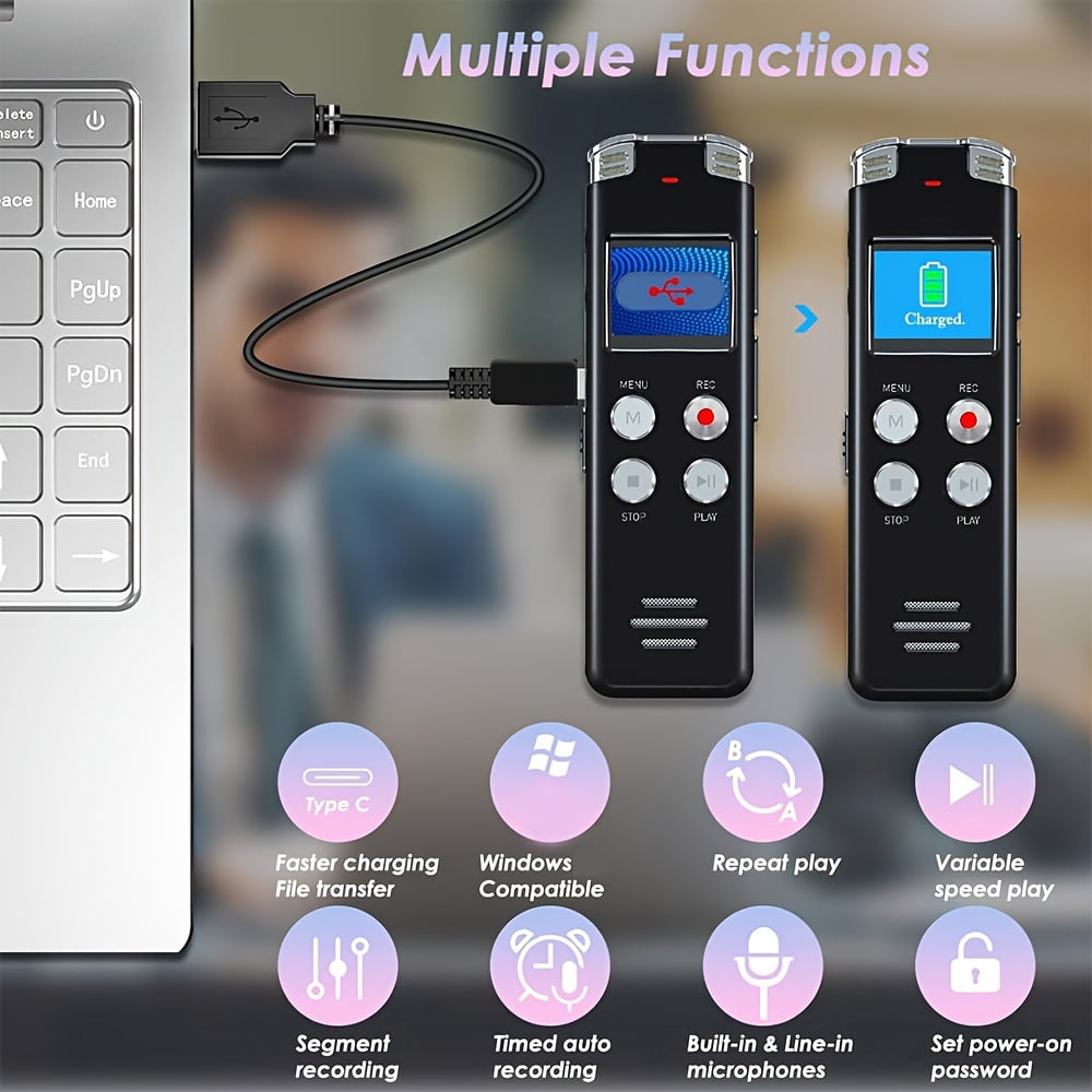 64GB Digital Voice Recorder - Voice Activated Recorder With Playback, Upgraded Tape Recorder For Lectures, Meetings, Interviews, Audio Recorder USB Charge, MP3