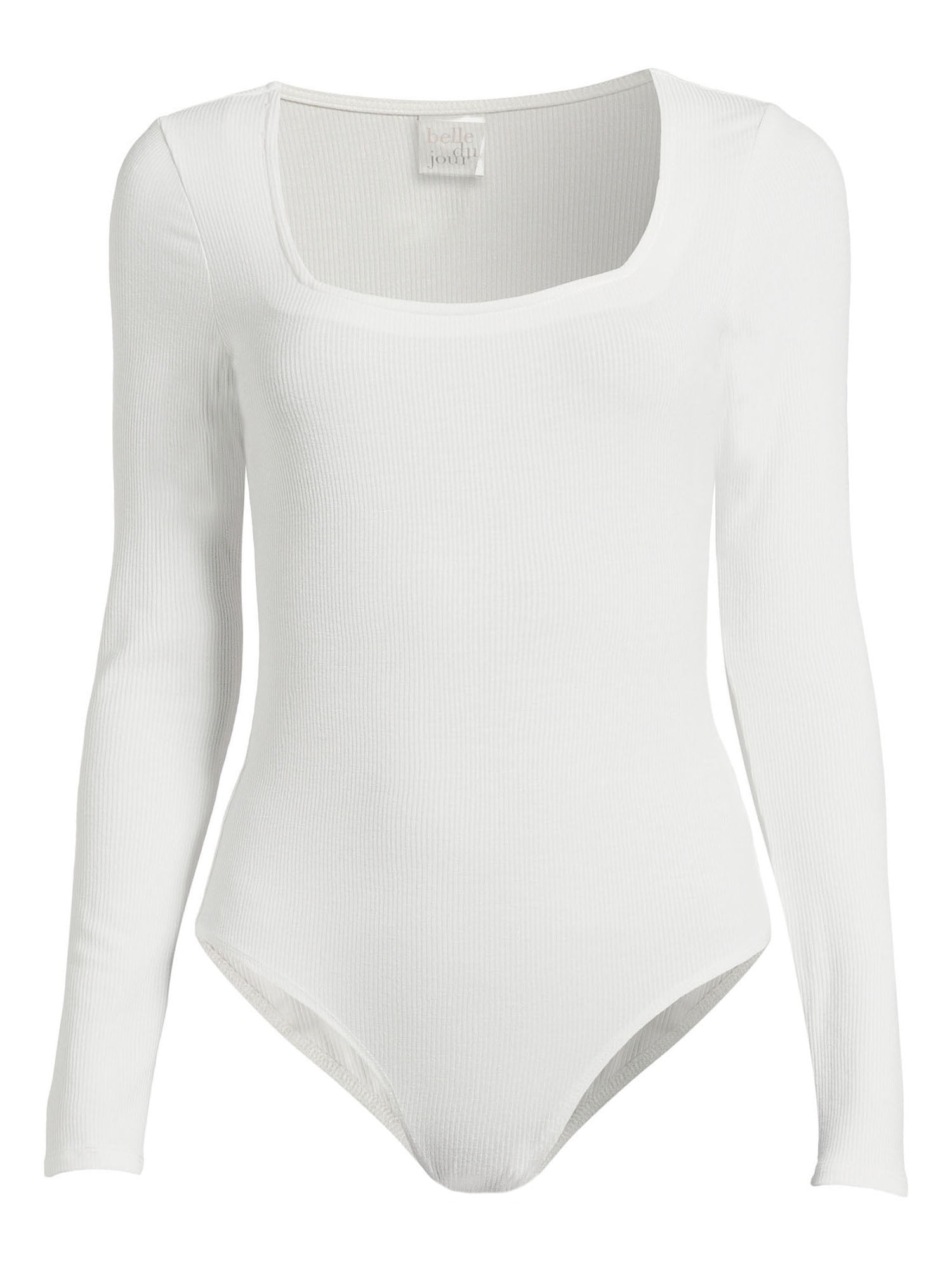 Belle du Jour Juniors Ribbed Square Neck Bodysuit, Sizes XS-XL