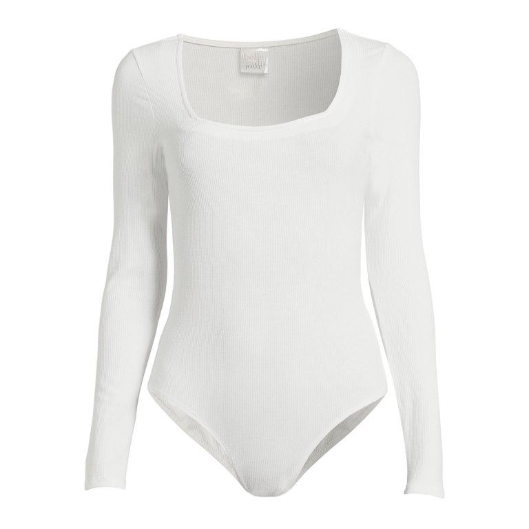 Belle du Jour Juniors Ribbed Square Neck Bodysuit, Sizes XS