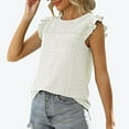 thumbnail image 7 of QLEICOM Womens Solid Crewneck Sleeveless Vest Cut-Out Panel Sleeveless Ruffle Blouses Shirts Tops White XXL, US Size 12, 7 of 7