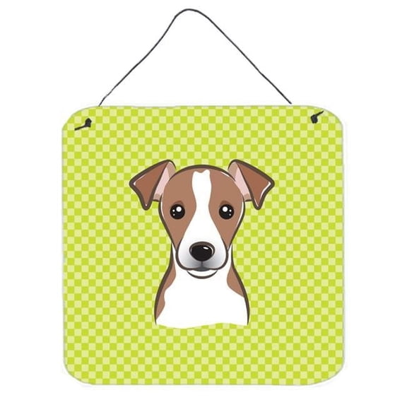 Checkerboard Lime Green Jack Russell Terrier Aluminum Metal Wall Or Door Hanging Prints, 6 x 6 In.