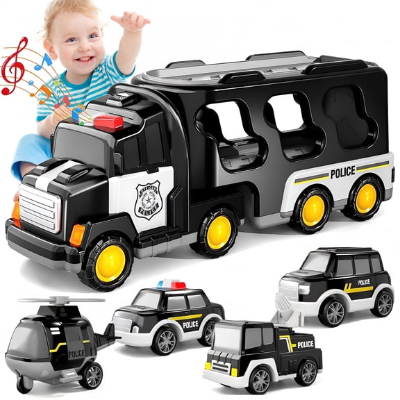 BESTSKY Police Truck Toys for Toddlers 3-6 Years Old,5 in 1 Truck Friction Powered Toy Car for Boys & Girls