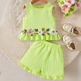 thumbnail image 2 of VUHXZWAF Girls Summer Outfits Sleeveless Floral Ruffle Hem Tops and Shorts Kids Short Sets Size 5-6 Years, 2 of 4