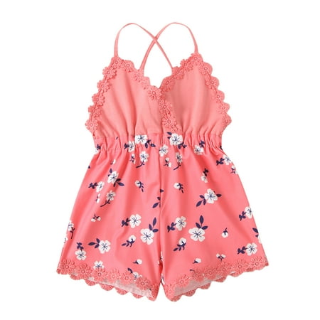 

TAIAOJING Baby Romper Jumpsuit Toddler Girls Printed Backless Suspender Ruffles Floral Girls Romper&Jumpsuit Onesie Outfit 3-6 Months