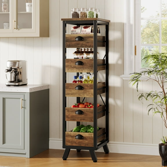 Tribesigns 5-Tier Wood Fruit and Vegetable Storage Rack, Fruit Basket Kitchen Stand