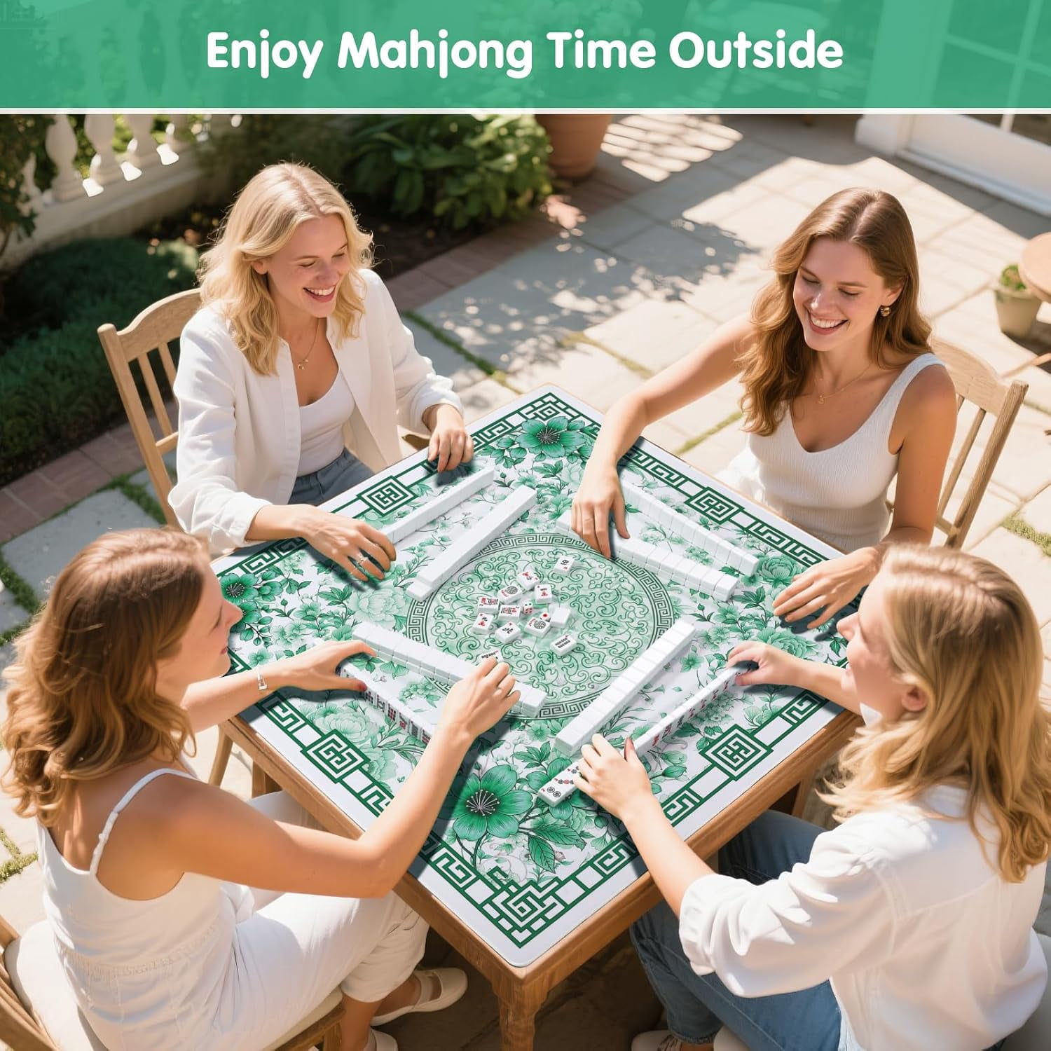 Mahjong Mat for Table 33x33 Inch, No-Crease,Anti-Slip,Noise-Reducing American Mahjong Mat, Mahjong Table Mat with Carry Bag, Neoprene Mahjong Mat for Poker, Card, Board (Green)