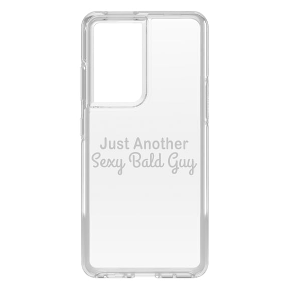 DistinctInk Clear Shockproof Hybrid Case for Galaxy S21 ULTRA 5G (6.8" Screen) - TPU Bumper Acrylic Back Tempered Glass Screen Protector - Just Another Sexy Bald Guy