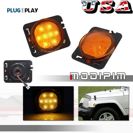Front fender amber LED side marker lights one pair set for 2007 - 2018 for Jeep Wrangler JK-