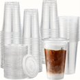 thumbnail image 3 of SDOTXA 200pcs (100pcs Cups +100pcs LIDS) Transparent Plastic Cups  Flat-Lids Disposable Drinking Cups  Iced Coffee And Milkshake Cups  Party And Wedding Drinking Cups, 3 of 6