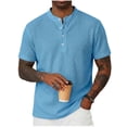 thumbnail image 5 of Men's Henley Shirts Short Sleeve Moisture Wicking Quick Dry Casual Waffle Golf Tops Solid Color Summer Tshirts (XL, Sky Blue), 5 of 8