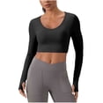 thumbnail image 2 of Uootdi Womens Workout Tops Long Sleeve V Neck Cropped Fit Thumb Holes Fitness Training Outdoor Activities Performance Tops Gift, 2 of 5