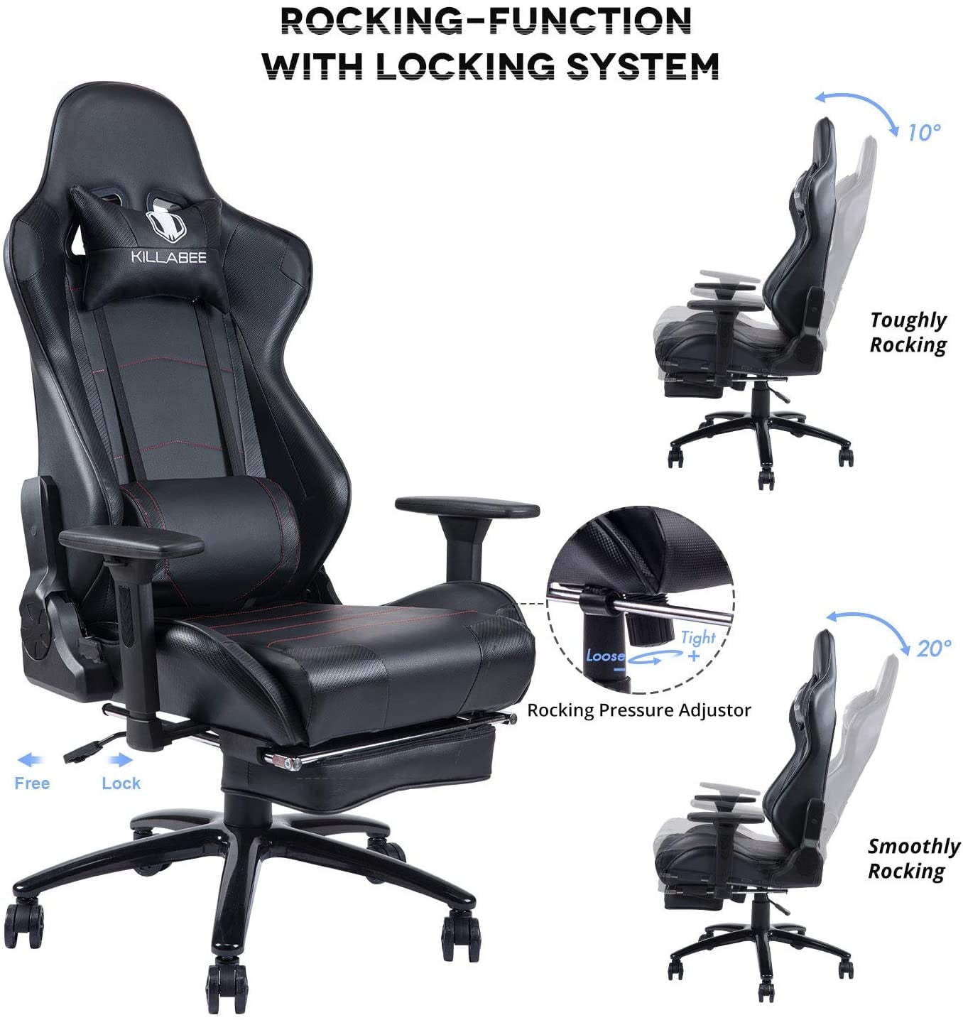 KBEST Big and Tall 350lb Massage Gaming Chair - Heavy Duty Metal Base,  Adjustable Back Angle and 3D Arms Large High-Back Leather & Fabric E-Sports