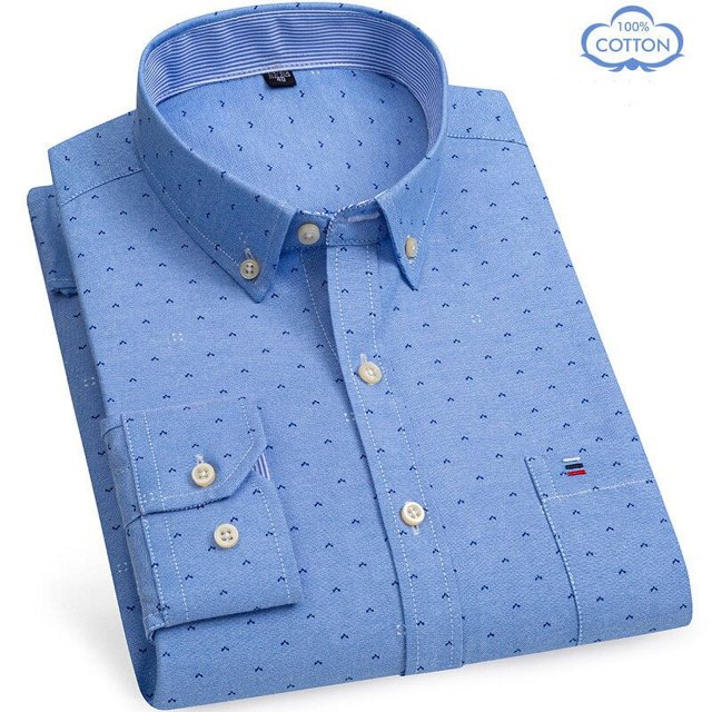 Oxford-Camisa de manga larga para hombre, 100% algodón, informal, ajustada, Color sólido, estampado a cuadros, a rayas, Formal, talla grande