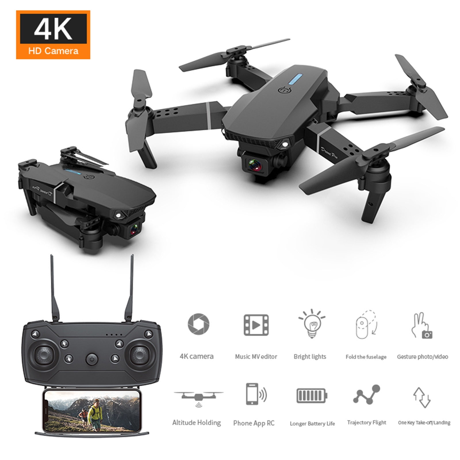 SDJMa Drones with Camera for Adults Foldable RC Quadcopter E88 Drone with  1080P HD Camera Mini Drone for Kids Gifts, WiFi FPV Live Video, Altitude