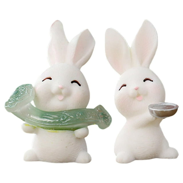 Figuras de conejo de 2 uds, estatua de resina encantadora, escultura decorativa, paisaje artístico para el hogar Estilo E y Estilo F Zulema Figuras de conejo