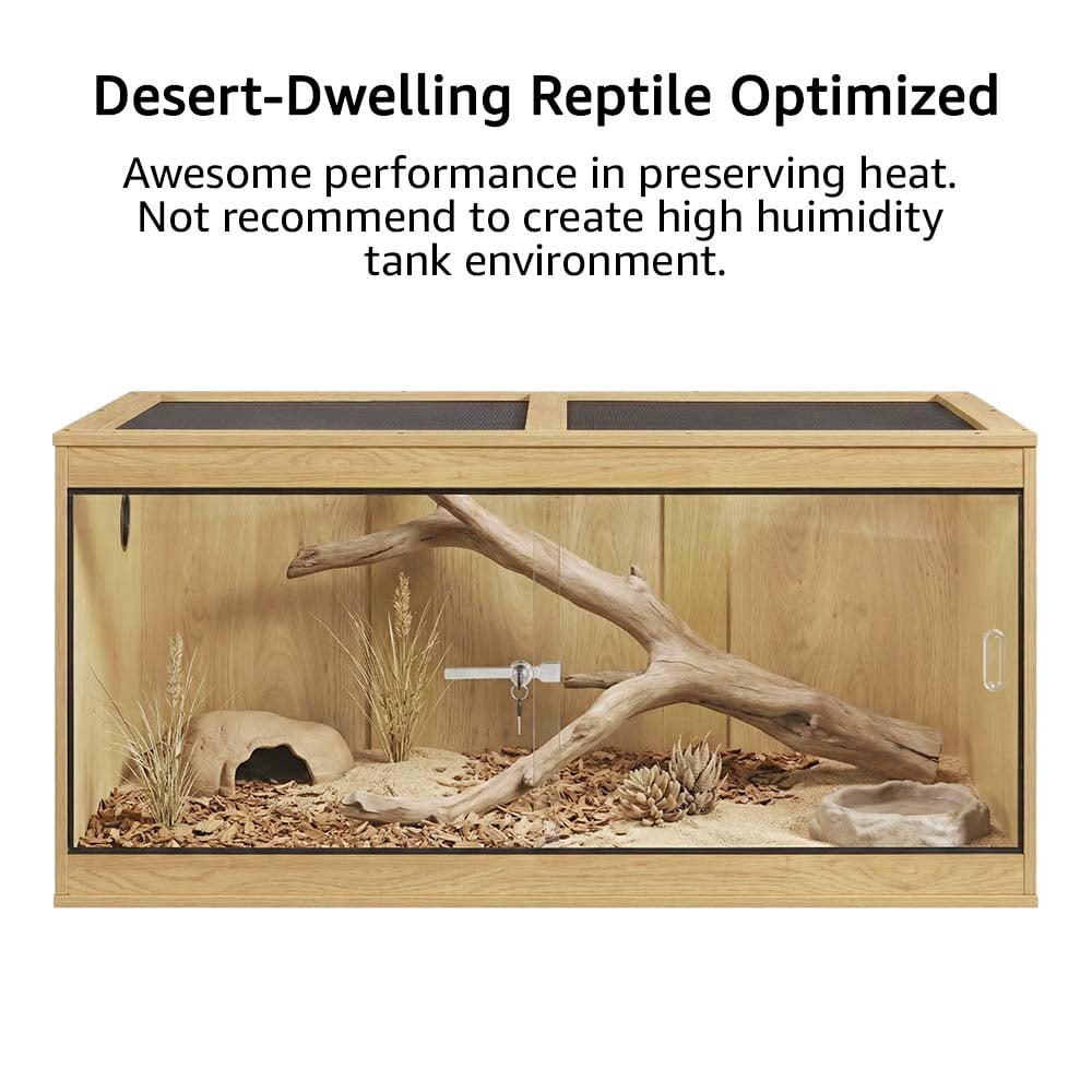 Unipaws 50 Gallon Reptile Tank, Front Opening Reptile Enclosure Terrarium with Sliding Doors, Top Ventilation, Stackable Natural Cage for Lizards and Snakes, Natural