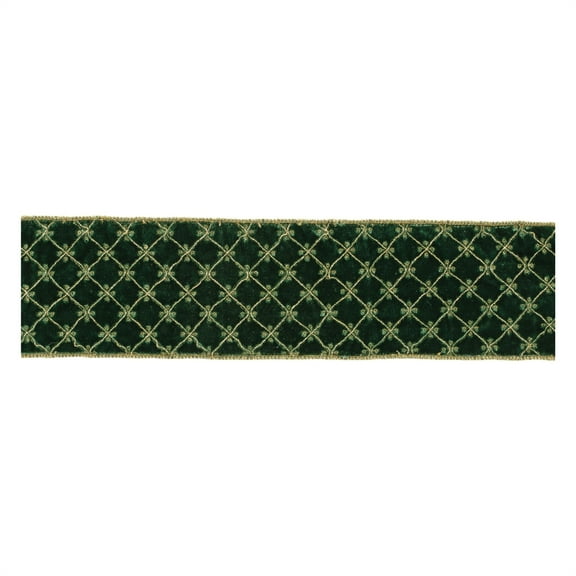 Melrose 95751DS 4 in. x 5 yards Wired Polyester, Green & Gold - Set of 2