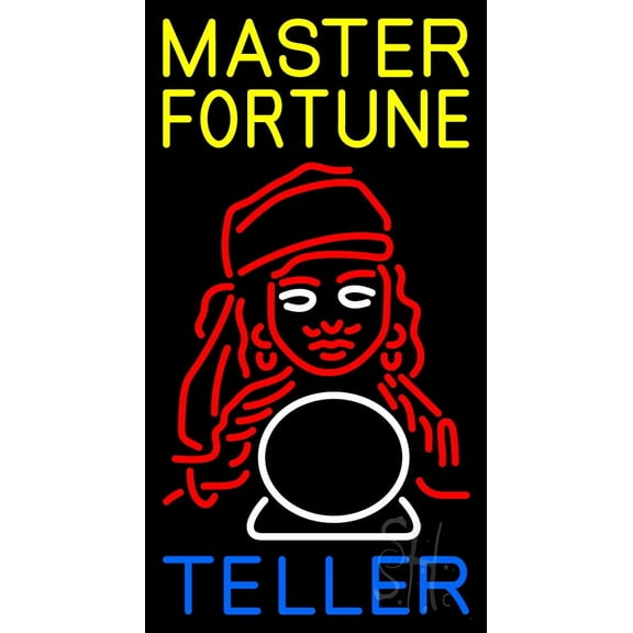 Master Fortune Teller LED Neon Sign 37" Tall x 20" Wide - inches Black Square Cut Acrylic Backing, with Dimmer - Bright and Premium built indoor LED Neon Sign for Storefront.