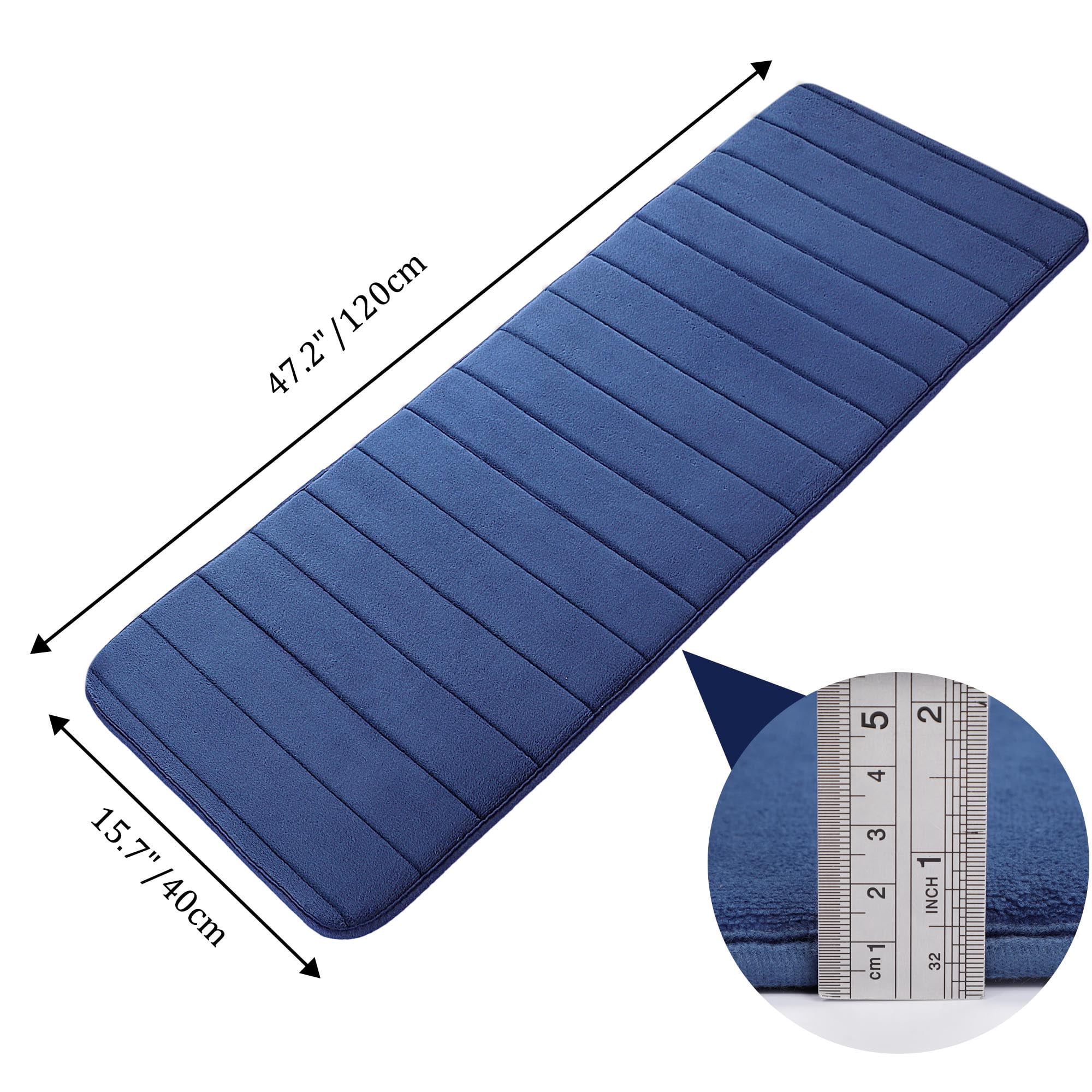 PiccoCasa Absorbent Memory Foam Bath Mat Bath Runner Rug, Blue 16" x 47"