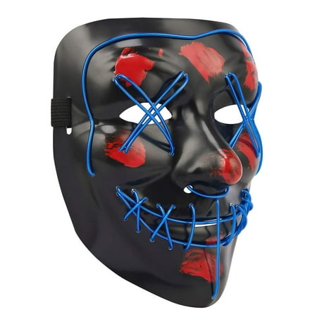 HDE LED Halloween Mask Scary Light Up Masks Blue Flash and Glow for Rave, Festival, Cosplay