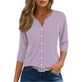 thumbnail image 4 of WTXUE Womens Short Sleeve Blouses Button Down Shirts V Neck Blouses for Women Business Casual Tunic Tops Basic Tees Gauze Shirts Womens Tops Trendy Plus Size Blouses Basic Tees for Women Purple 3Xl, 4 of 6